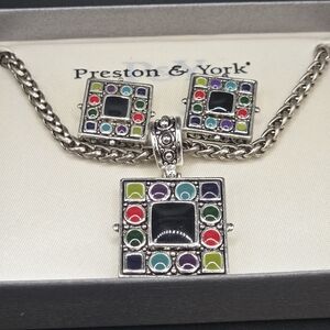 Preston & York Silver Multicolor Square Pendant Necklace